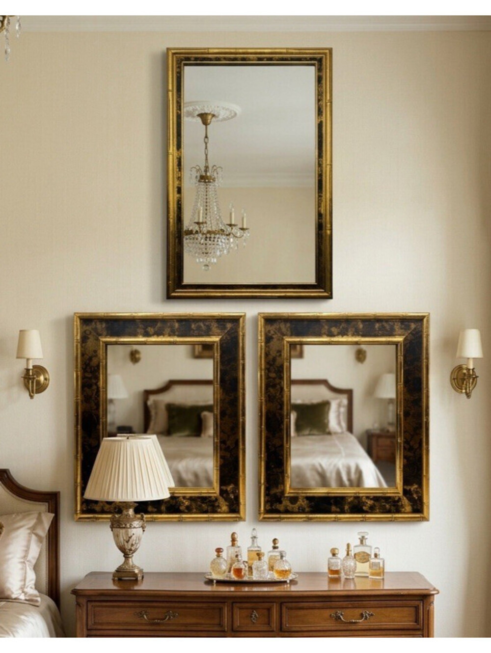 Vintage Turner Gold Bamboo Mirror Plaque Wall Decor Set of 3